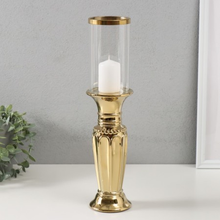 Ceramics candlestick, glass for 1 candle "art" d = 7.5 cm gold 9x9x37.5 cm-3