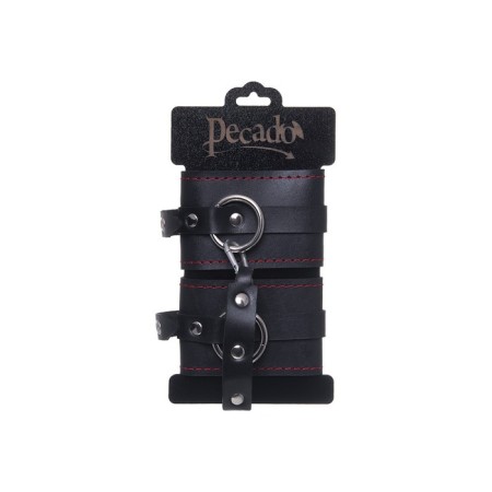 The shackles are single -layer with a contrasting line Pecado BDSM, genuine leather, black-5