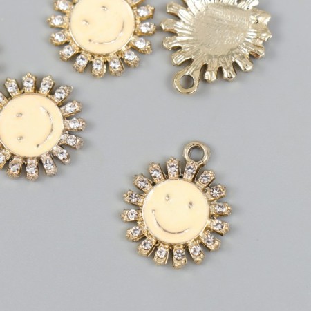Decor for creativity metal, enamel, rhinestones "Sun-Smail" yellow, gold 0.2x1.8x2.1 cm