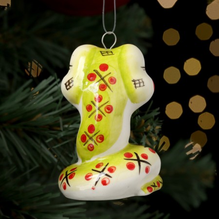 Christmas tree toy "Snake Smile Green", 7 cm, porcelain-3