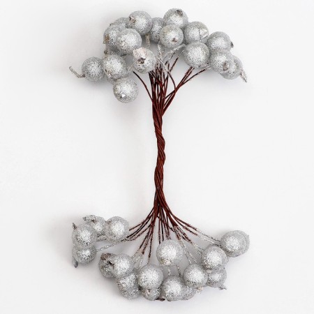 Decorative berries, silver, 7 × 6 × 7 cm, 40 berries-3