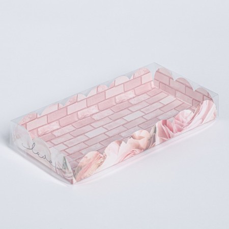 Cookie box, confectionery packaging with PVC lid, My Best Wishes, 21 x 10.5 x 3 cm