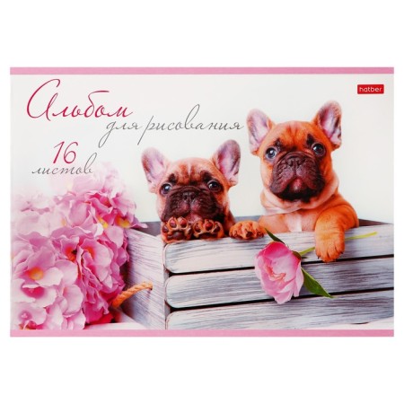 Album for drawing A4, 16 sheets "charming puppies", covered cardboard, block 100 g/m2, mix 5 types-1