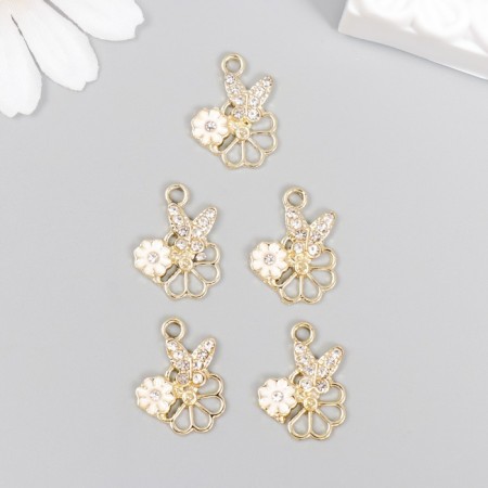 Decor for creativity metal, enamel, rhinestones "butterfly on flowers" 1.9x1.5 cm-2