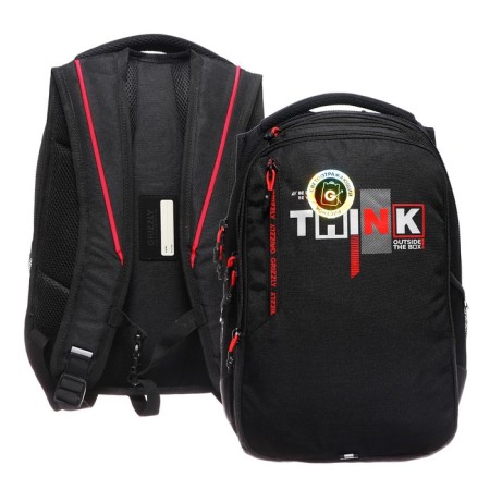 Youth backpack 42 x 31 x 22 cm, Grizzly, ergonomic back, laptop compartment, black/red