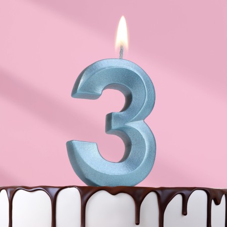 Candle in the Cake "Fine", number "3", blue metallic, 6.5 cm