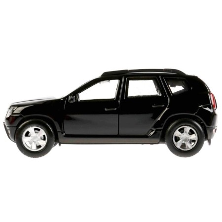 Metal machine Renault Duster, 12 cm, opening doors, inertial, black color-1