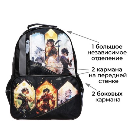 School backpack, 37 x 26 x 13 cm, ergonomic back, calligrata orth "anime game"-2