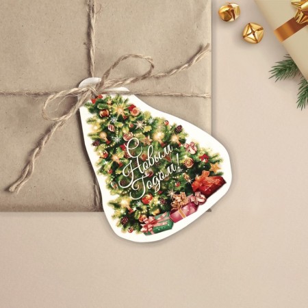 Schildik decorative for the gift "New Year tree", 7.6 x 10 cm, New Year-1