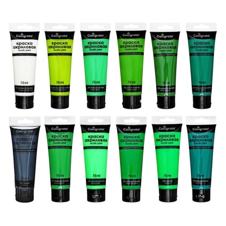 Acrylic paints 12 colors in a tube 75 ml, matte, calligrata, green shades