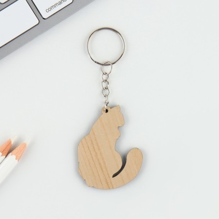 Key keychain wooden "Libra", cat, 4.5 x 6 cm-3