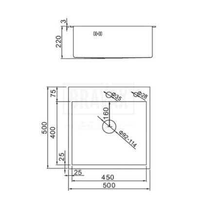 Kitchen sink Aflorn AF95050F, Sredal, S = 3.0 and 0.8 mm, 50x50x20 cm, siphon, graphite-8