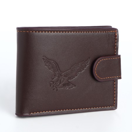 Men's purse on the button, a department for cards, coins, brown color-1