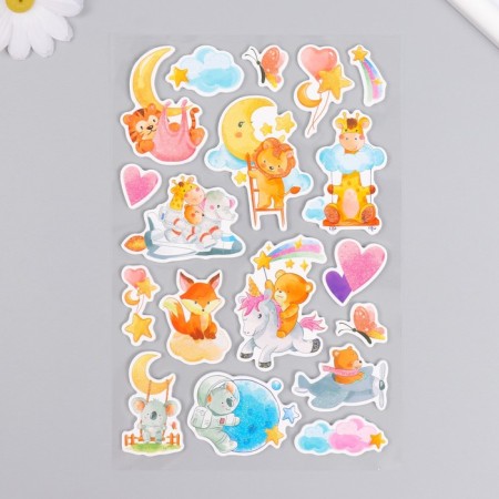 EVA sticker, Paper "Cute Beasts" with sparkles of mix 14x27.5 cm-2