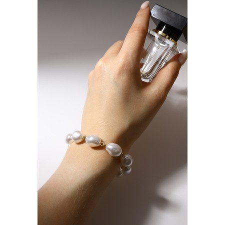 Baroque pearl bracelet, beads, white color in gold, l = 18 cm-1