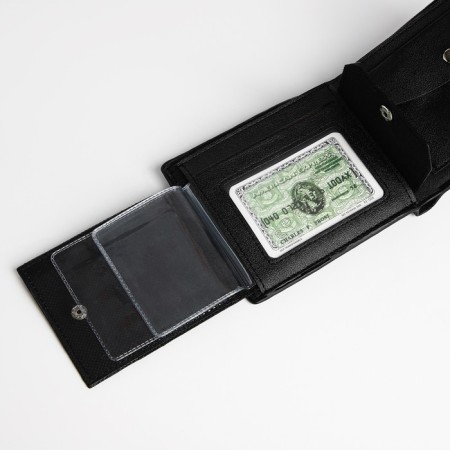 Male purse for magnet, department for bills, for maps, for coins, black color-5