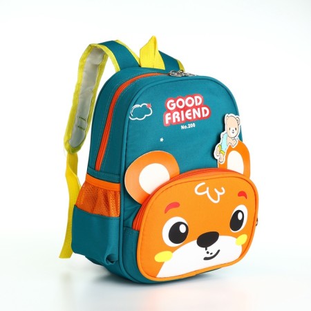 Children's backpack 24.5*11*32, lightning department, 3 n/k, bear, green/orange