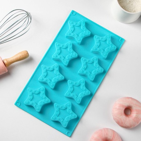 Baking shape of the “stars”, silicone, 8 cells, 29 × 16 × 2 cm, cell 6.3 × 6 cm, depth 1.7 cm-1