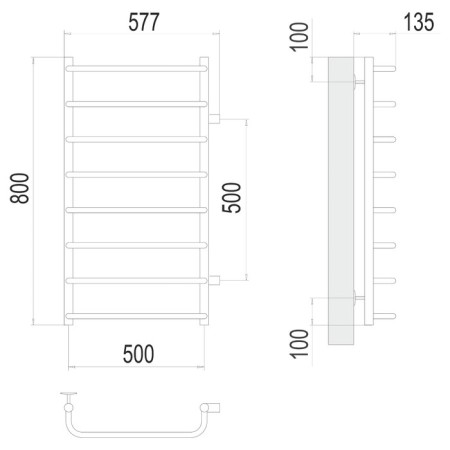 Water towel Terminus "Standard" P8, 500x800 mm, lateral connection, chromium-2