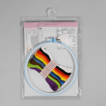 Cross -embroidery set: canvas without a pattern 30 × 20 cm, threads 10 pcs, hoop d = 18 cm, needles 6 pcs, bobbins 10 pcs, color mix-8