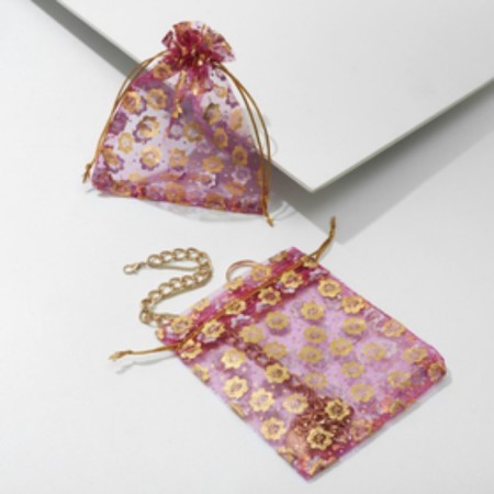 Gift bag "Flowers", 10 × 12, raspberry color with gold-1