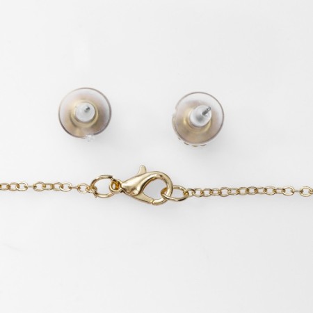 Set 2 objects: earrings, pendant “dew” flower, green-white color in gold, 48 cm-2