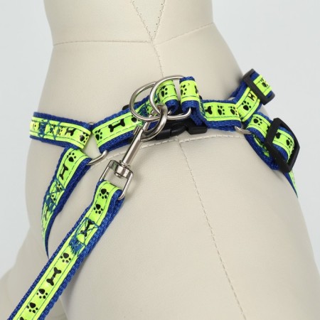 Set "Bones and Paws" reflective, leash 120 x 1.5 cm, OG 36-52 cm, blue-1