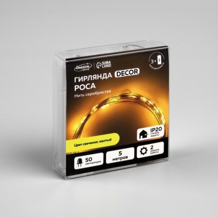 Garland “thread” 5 m dew, ip20, silver thread, 50 led, yellow glow, 2 modes, aah3-2