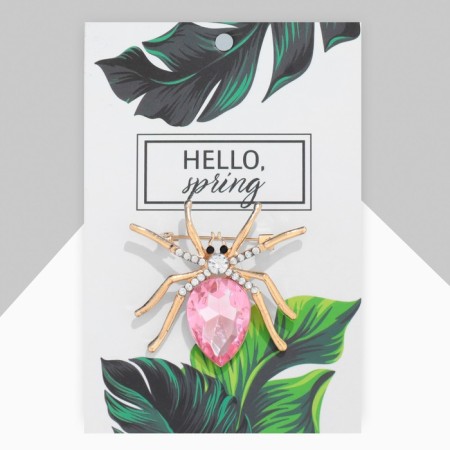 Brooch "Spider", white-pink color in gold