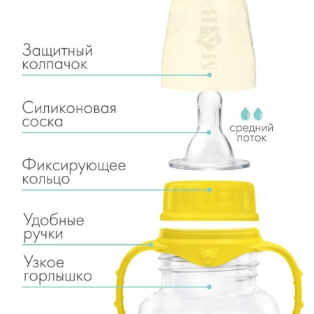 A bottle for feeding, a classic throat, with handles, 250 ml., 3 months, color yellow mix-1