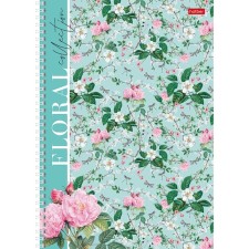 A4 notebook, 80 sheets in a cage on the crest of Floral Collection, covered Cardboard, matte lamination, block 65 g/m2, 4v mix