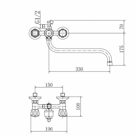 Fashun A2209 bath mixer, two -wound, pour 330 mm, with a shower set, chrome-1