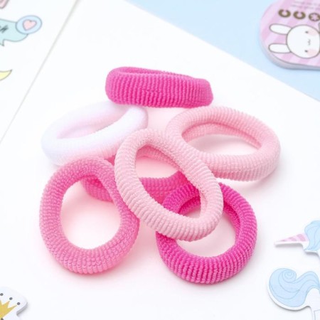 Hair elastic band "Trick" (set 7 pcs) white pink-1