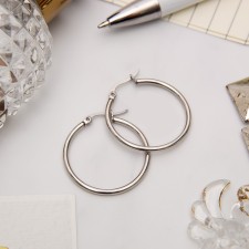 Steel-ring earrings, silver color, d = 2.5 cm