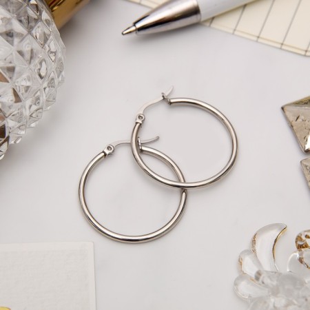 Steel-ring earrings, silver color, d = 2.5 cm