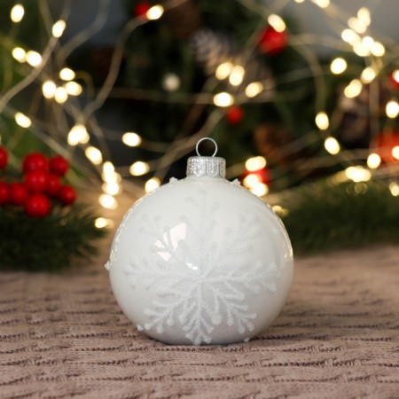 Ball "Snowflake Beaded", white 80 mm., In gift packaging