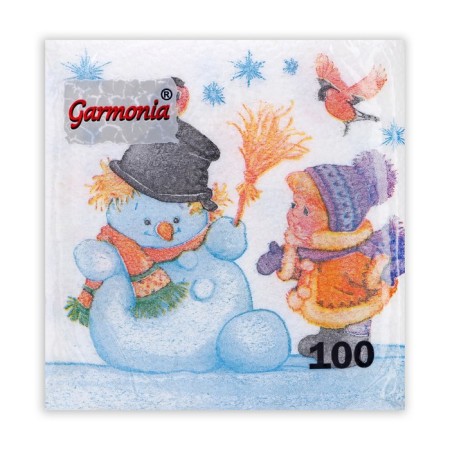 Napkins Paper Harmony “Snowman and Children” 1 layer, 24x24, 100 pcs.