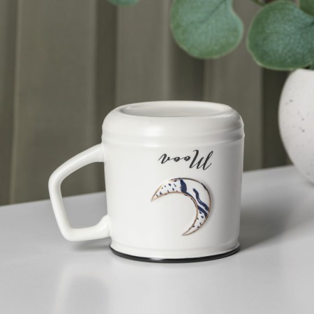 Ceramics mug lid and spoon Moon, 350 ml, white color-4