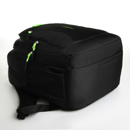 Youth backpack from textiles on lightning, 5 pockets, black/green color-4