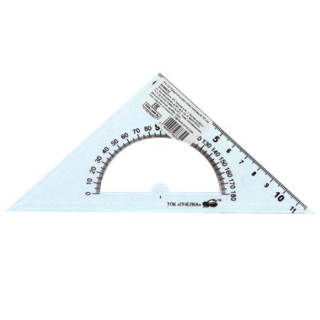 Triangle 12 cm, 45 °, calligrata, with a transporter, plastic, transparent mix-2