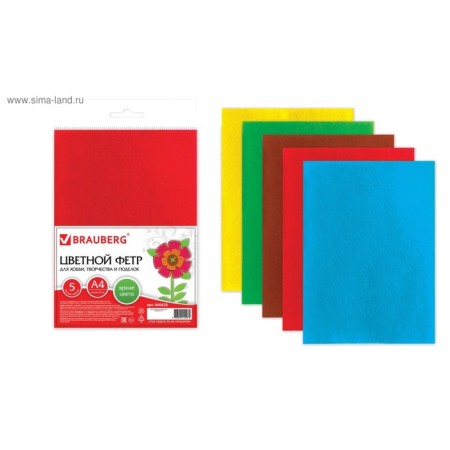 Fetr A4, 5 sheets, 5 colors, Brauberg