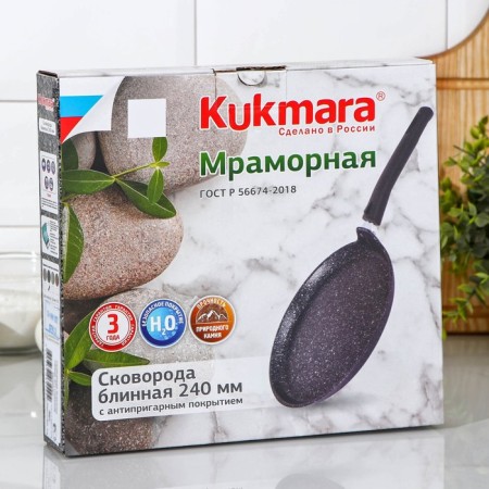 Pancake pan, d = 24 cm, plastic handle, anti -stick coating, dark marble color-8