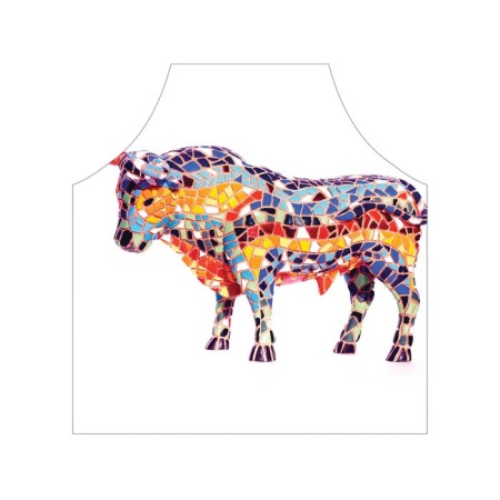 Apron kitchen with a “mosaic bull” photo print, adjustable, size OS-2