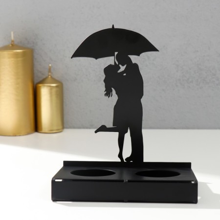 Summary Metal for 2 candles "Date under an umbrella" Black 14.5x12x6.8 cm-3