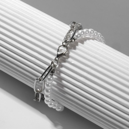 Bracelet Pearl "Castle" ball No. 8, white-gray color in silver, l = 16 cm-1