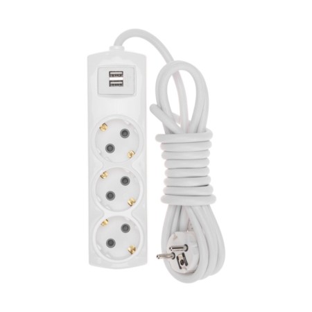 Extension cord Premium 3 nests, 3m, 3x1.5mm², s/h, 2 USB, white rexant-1