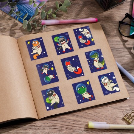 Paper stickers "Space animals", with coloring on the back, 11 × 15.5 cm-4