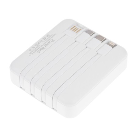 External battery 484, 10000 mAh, Type-C/Lightning/MicroUSB cables, lantern, white-3