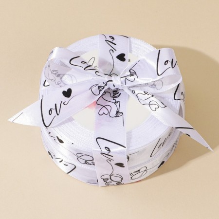 Satin tape, gift packaging, love, white, 2 cm x 22.5 m-1