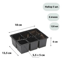 Cassette for seedlings, 6 cells of 120 ml, set of 5 pcs., Black